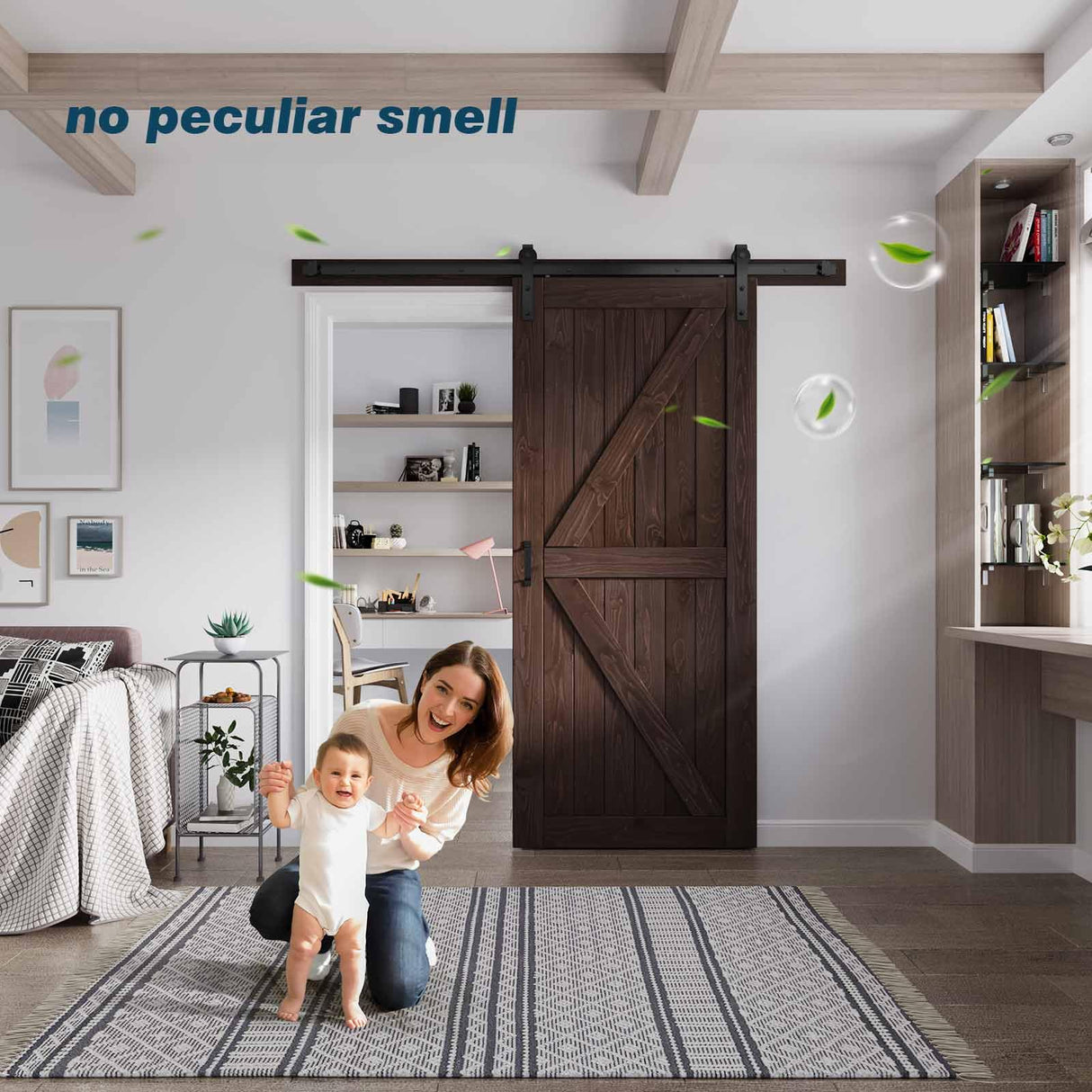 FREDBECK 36in x 84in Brown Barn Door with 6.6ft (79inch) Barn Door Hardware Track Kit and Handle Included, Double Surfaces,Simple Assembly is Required,K-Frame,Coffee FREDBECK