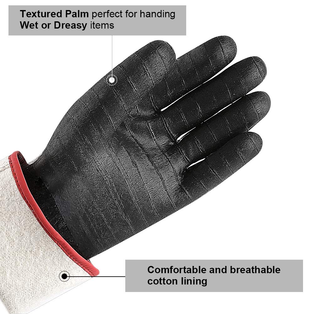 932°F Extreme Heat Resistant Gloves for Grill BBQ,Aillary Waterproof Long Sleeve Pit Grill Gloves for Fryer, Baking, Oven,Smoker,Fireproof, Oil Resistant Neoprene Coating(14-Inch ) Aillary
