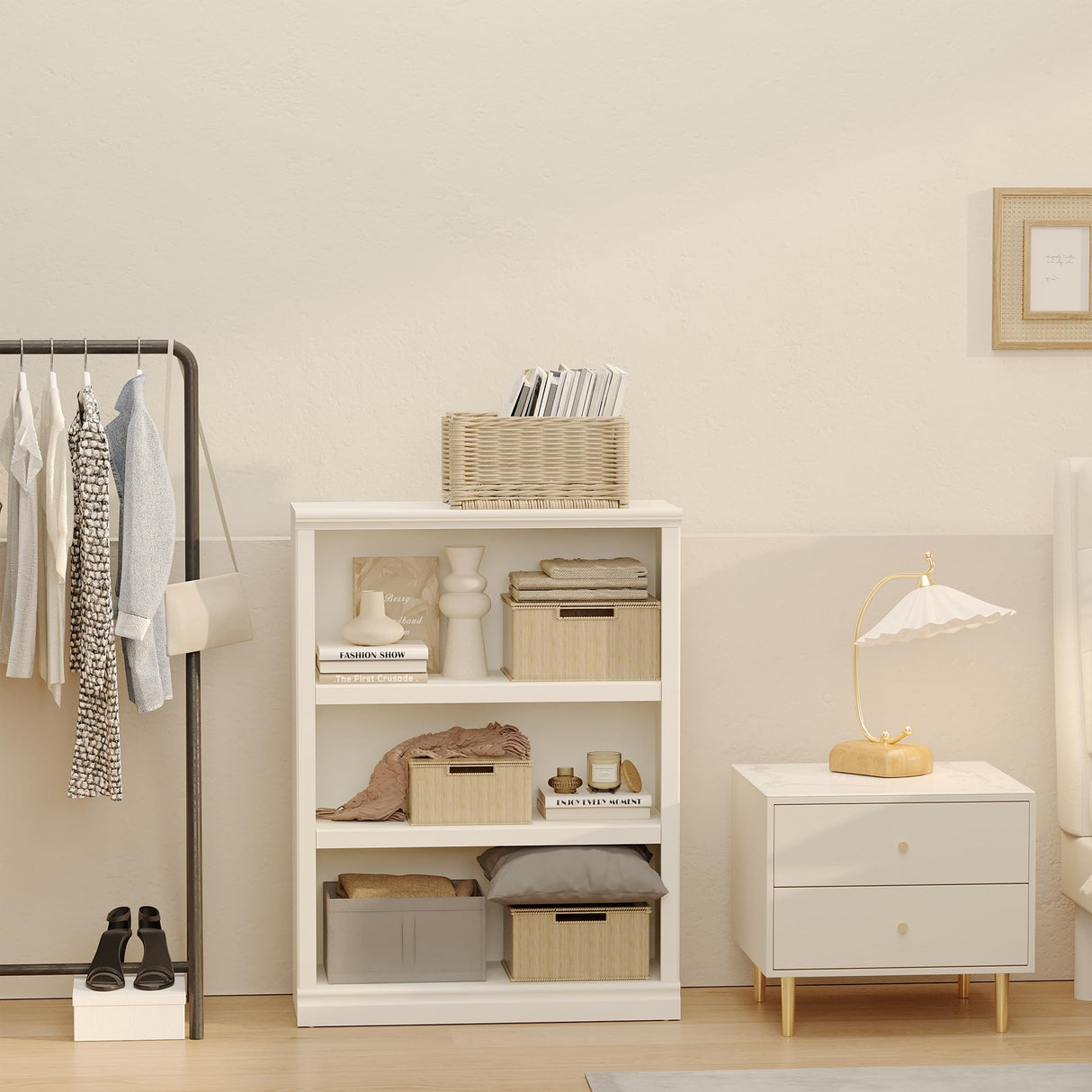 Blini 3-Shelf Tall Bookcase in White - Stylish Wooden Storage Solution for Home & Office blini
