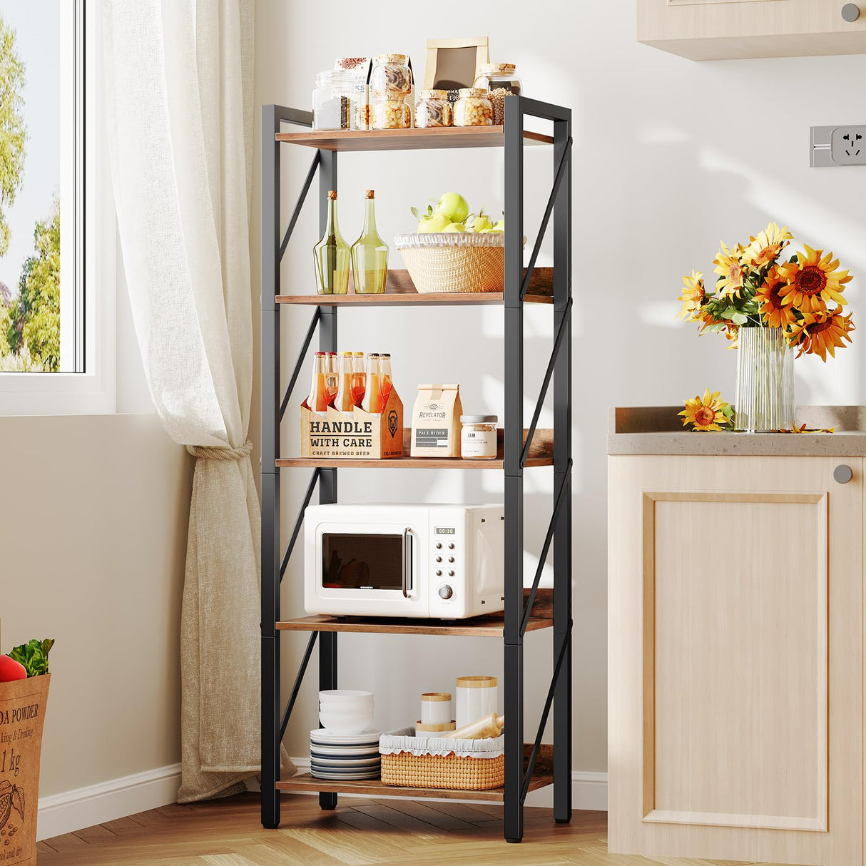 HOOBRO Bookshelf, 5-Tier Industrial Bookcase, Book Shelf Storage Organizer, Tall Bookshelf with Metal Frame for Living Room, Bedroom, Home Office, Kitchen, Rustic Brown and Black BF73SJ01