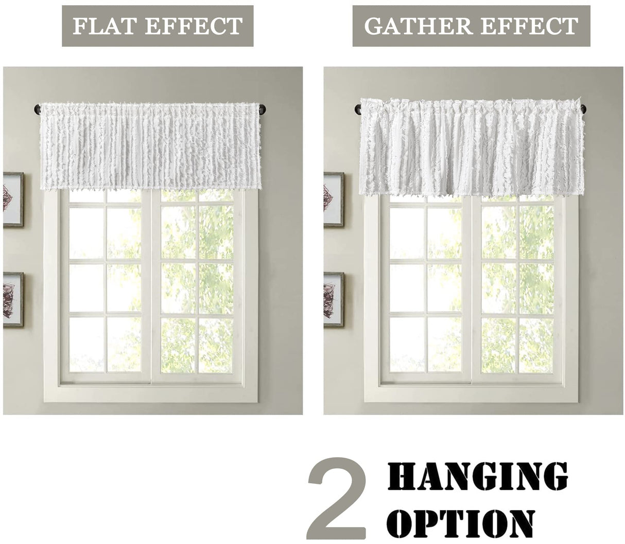 RoomTalks Boho Farmhouse White Curtain Valances Window Treatment for Bedroom Living Room Bathroom, Rod Pocket Shabby Chic Stripe Tassel Cotton Linen Decorative Kitchen Valances Curtain Topper, 18’’L RoomTalks
