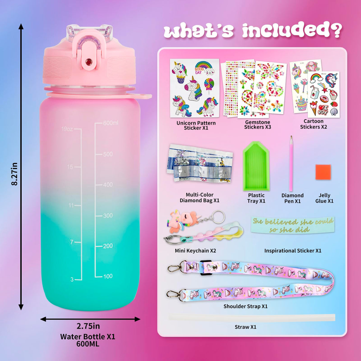 Glow in The Dark Decorate Your Own Water Bottle Kit,Unicorn Toy Gift for 4-6-8-10-12 Year Old Girl,Craft Toy for Age 3 4 5 6 7 8 9 10 Girl,Kid Teen Water Bottle Sticker for School Christmas Birthday Bemetu