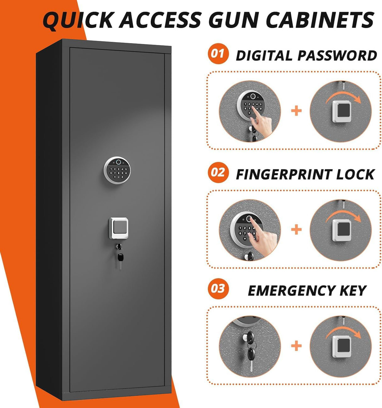 Gun Safes Cabinets Large Biometric Gun Safes Fireproof Fingerprint Long Gun Safe for 3 Pistols and 10 Home Rifle Shotguns, with Ammunition Storage Rack and Led Light Hymnxemo
