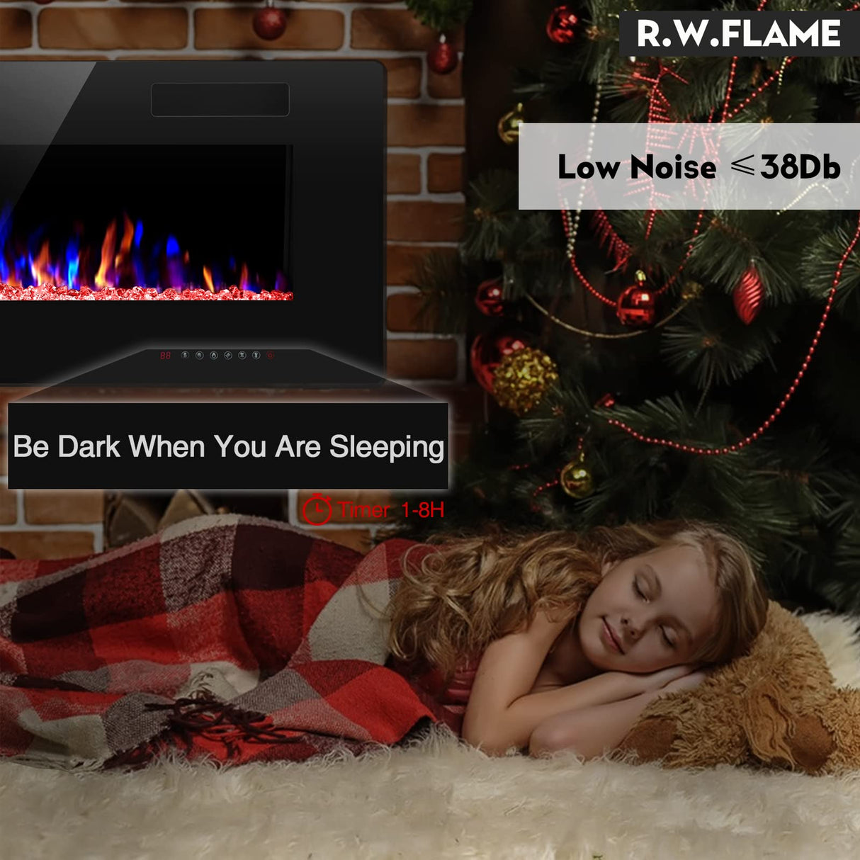 R.W.FLAME Electric Fireplace 50 inch Recessed and Wall Mounted,The Thinnest FireplaceLow Noise, Fit for 2 x 4 6 Stud, Remote Control with Timer,Touch Screen,Adjustable Flame Colors Speed R.W.FLAME