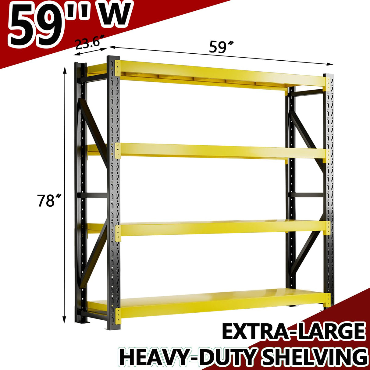 CBCNWR 3000LBS Heavy-Duty Garage Shelving, 59" W Metal Shelves, 4-Tier Adjustable Garage Shelving Units, Storage Racks for Warehouse, Workshop CBCNWR