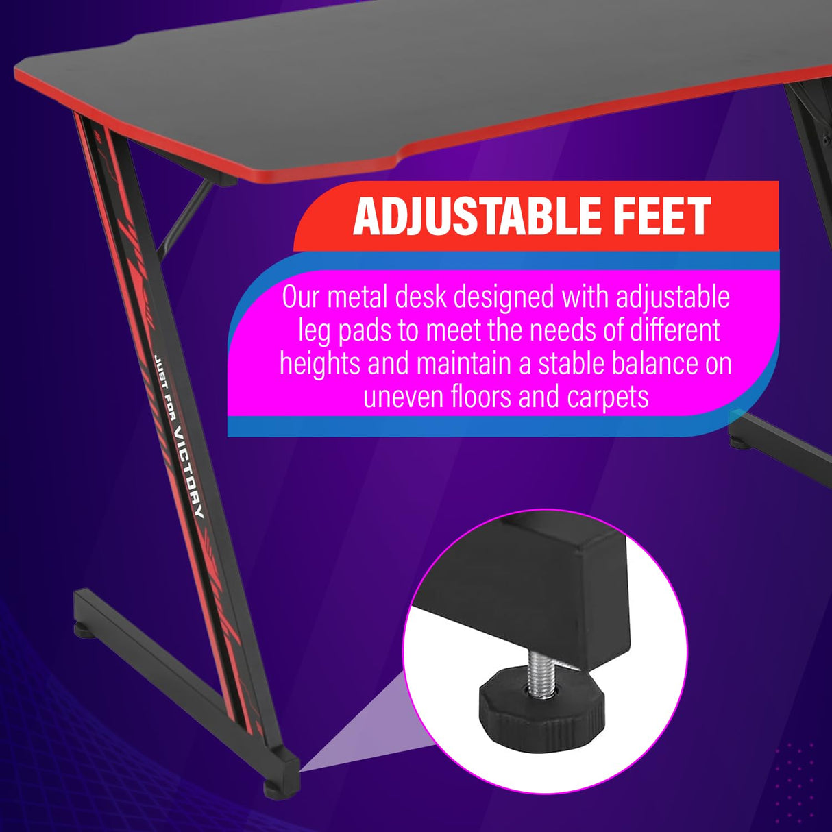 PayLessHere 47 Inch Modern Z-Shaped Gaming Desk Computer Desk for Home Office with Headphone Hook - Sturdy Workstation Table with Spacious Desktop,Red PayLessHere