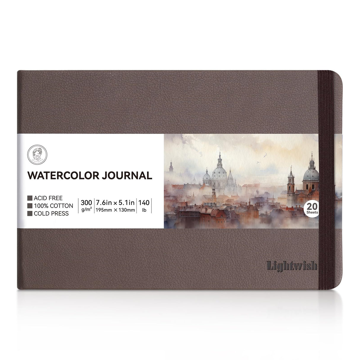 Lightwish Watercolor Journal, 100% Cotton Cold Press Watercolor Paper Sketchbook 7.6” x 5.3”, 20 Sheets (140lb/300gsm), Acid-Free for Watercolors, Gouache, Acrylics LIGHTWISH