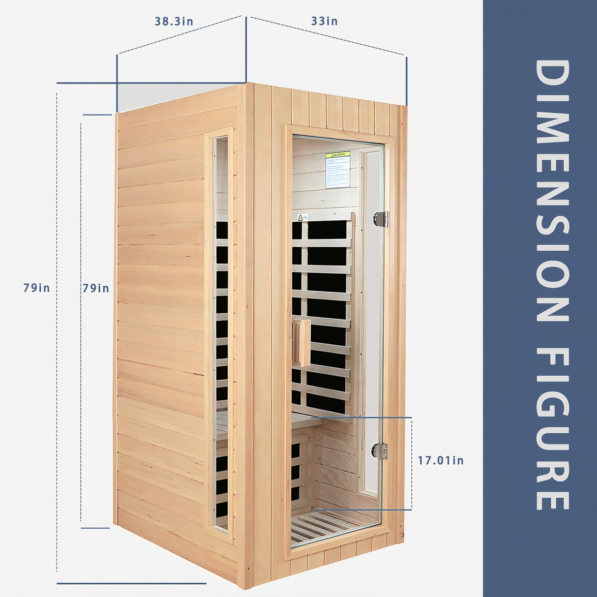 Far Infrared Sauna 1 Person Infrared Sauna Room Canadian Hemlock Wooden Sauna for Home, 1300W Low-EMF Indoor Saunas with Control Panel, Bluetooth Speakers, LED Reading Lamp, Tempered Glass Door SALUSHEAT