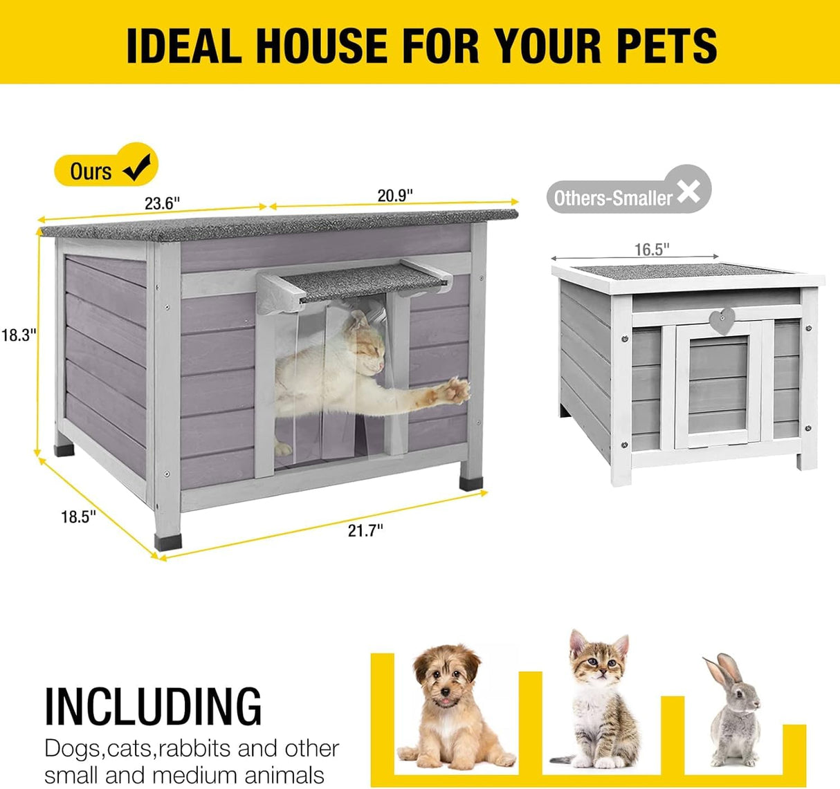 Aivituvin Feral Cat House Waterproof Outdoor Indoor Rabbit Hutch for Bunnies,Cats,Dogs and Other Small Animals,Asphalt Roof Aivituvin