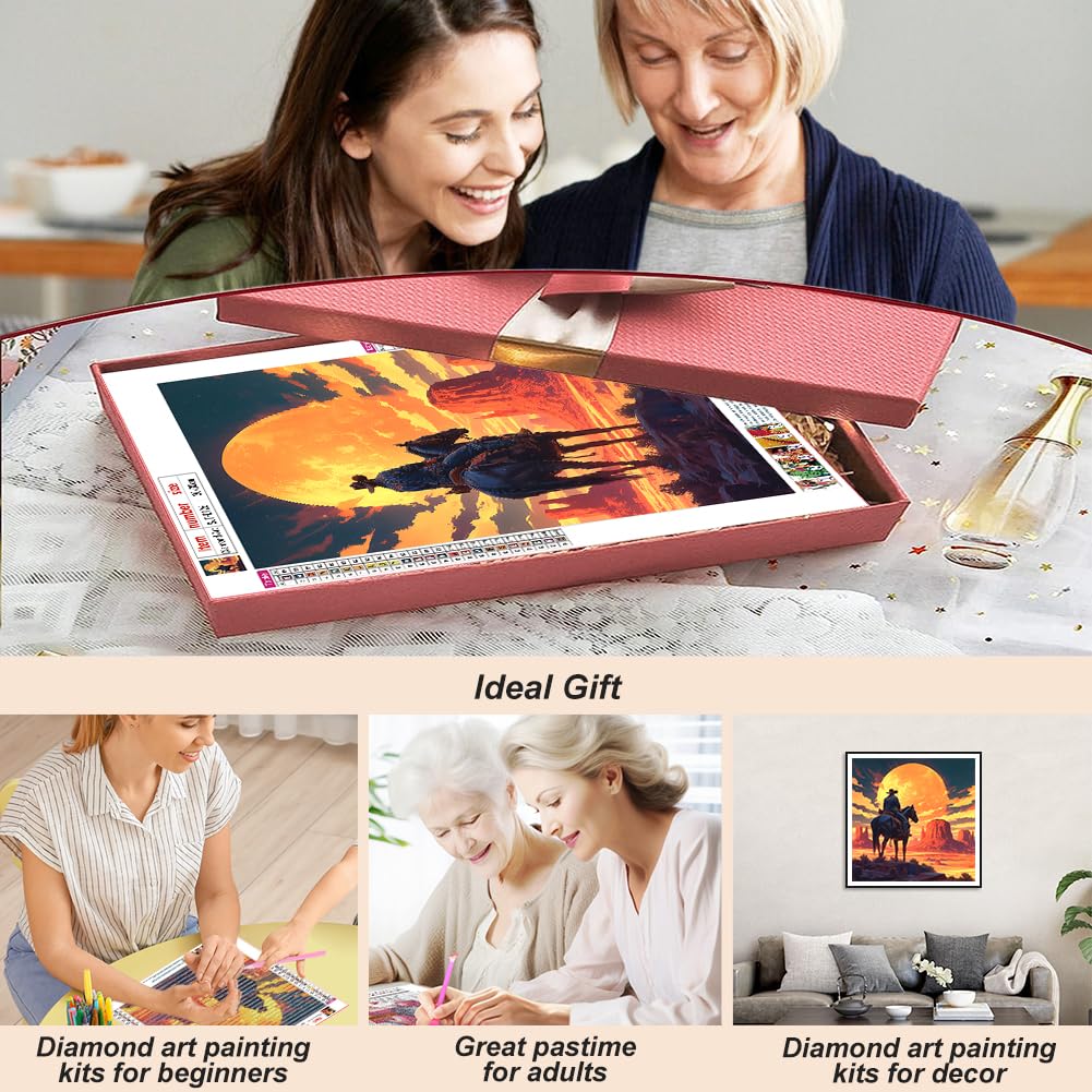 SJUTOUCI Diamond Art Painting Kits for Adults, Western Cowboy Diamond Art Kits for Beginners, 5D DIY Full Drill Gem Craft Art for Home Decor Gift 12x12 inch, Desert SJUTOUCI