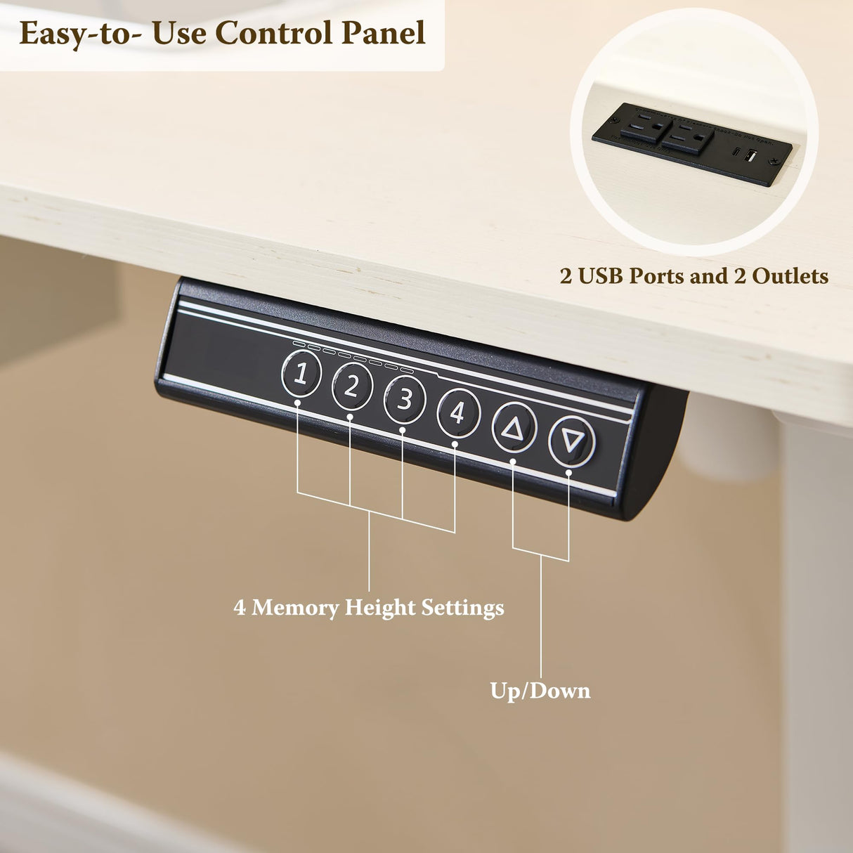 OKD Electric Standing Desk Adjustable Height, 48" x 24" Sit Stand Desk with LED Lights, Keyboard Tray, and Monitor Shelf - Modern Ergonomic Home Office Desk for Gaming and Work, Antique White OKD