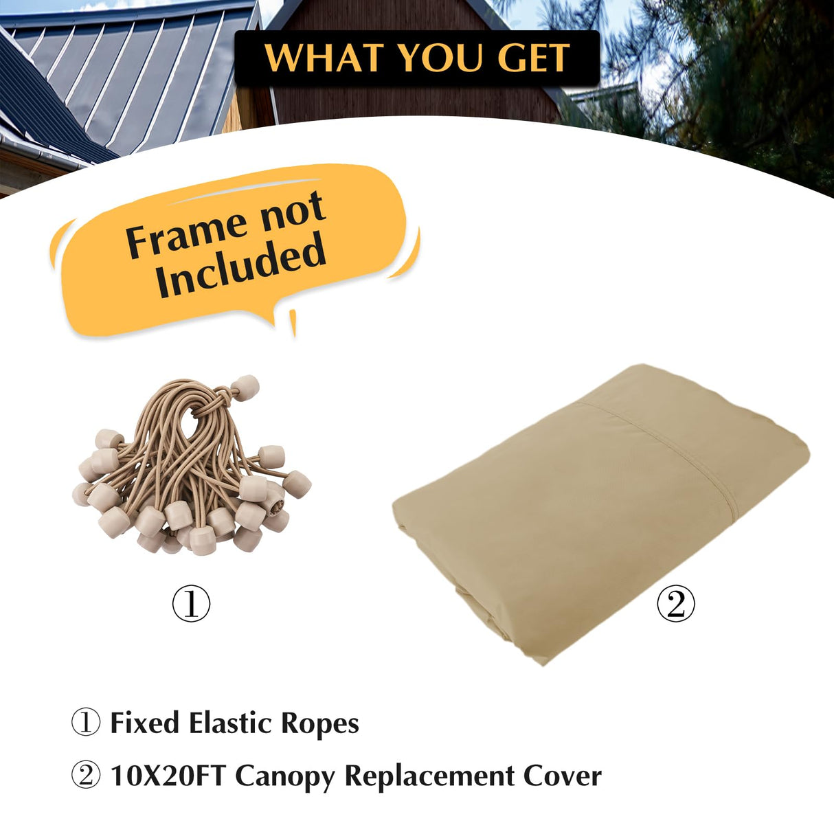 GOTRUTH 10x20 Canopy Replacement Cover, Carport Replacement Canopy Top Cover for 10' x 20' Frame, 800D Heavy Duty Waterproof & UV Protected Car Canopy with Ball Bungees (Frame is not Included) (Beige) GOTRUTH
