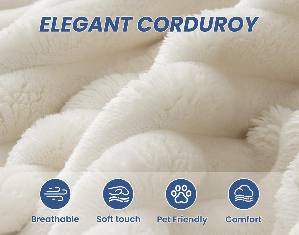 5-Seater Sectional Couch, 102" L-Shaped Corner Sofa, Oversized Corduroy Cloud Couch with 2-Layer Cushions for Living Room, Aparment (White) SUNWAVE