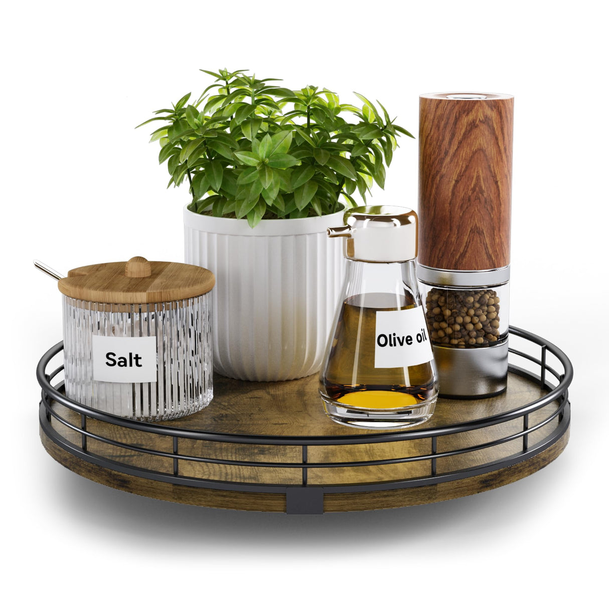 HGF Farmhouse 10" Lazy Susan Turntable Organizer for Table Top, Round Wooden Lazy Susan for Cabinet Kitchen Decor Centerpieces Coffee Table, Storage Condiments Spices, Bathroom Vanity Tray for Soap HGF