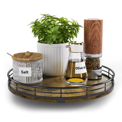 HGF Farmhouse 10" Lazy Susan Turntable Organizer for Table Top, Round Wooden Lazy Susan for Cabinet Kitchen Decor Centerpieces Coffee Table, Storage Condiments Spices, Bathroom Vanity Tray for Soap