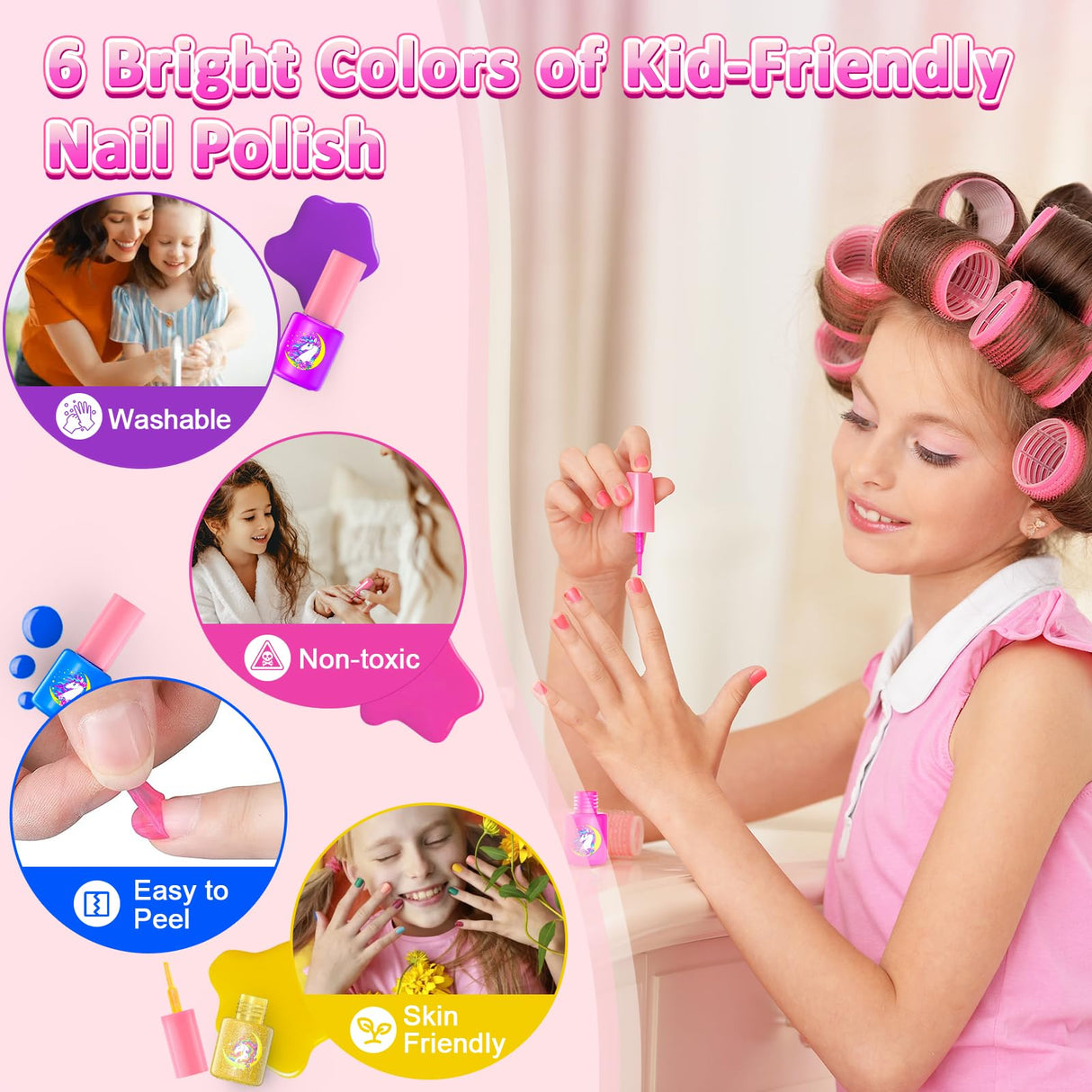 Kids Nail Polish Set for Girls, Nail Art Kit with Nail Dryer & DIY Nail Stickers, Nail Kit Toys for Girls with Non-Toxic Nail Polish,Age 3-12 Little Girl Gift Toys Websonaw