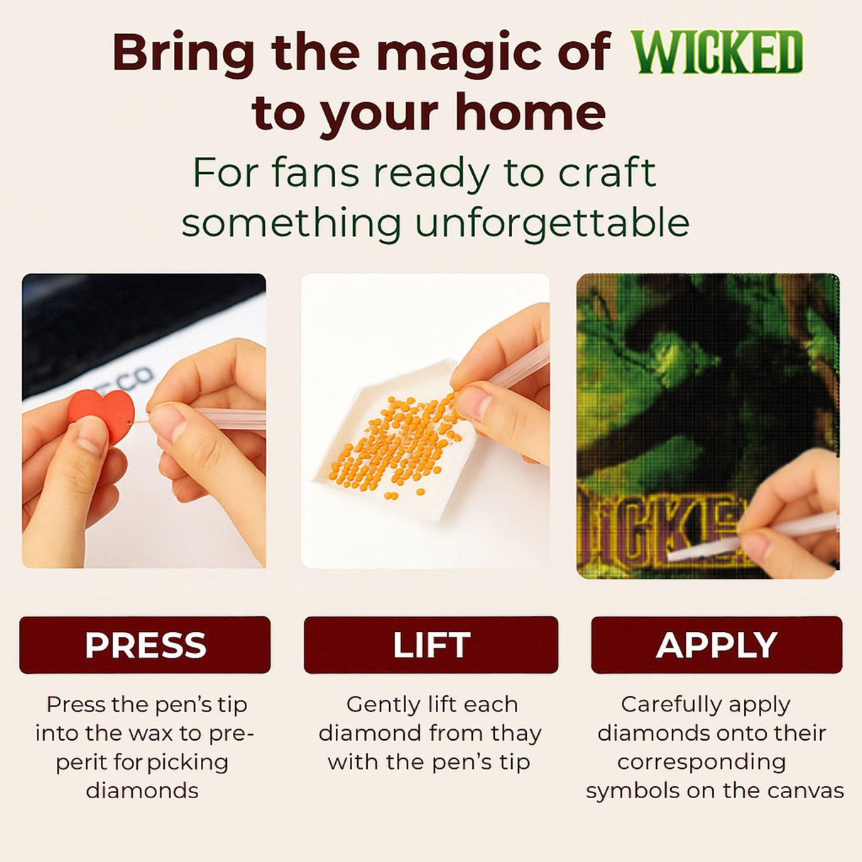 CRAFTHUB Wicked Diamond Art – Everyone Deserves The Chance to Fly – 5D Diamond Painting Kit & Tools – with Big Trays & Light Pens – Officially Licensed Merchandise – 25.6' x 15.7" CRAFTHUB