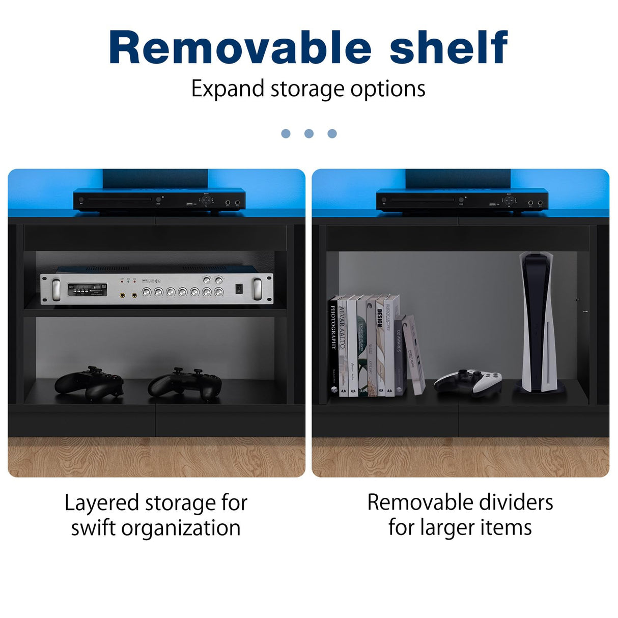 HOMMPA LED TV Stand for up to 70" TV Modern Entertainment Center with Power Outlets, Gaming TV Consoles with Storage Media Table with LED Lights Game Cabinet for Living Room Black HOMMPA