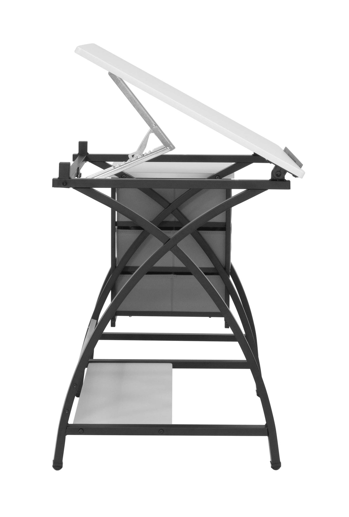 SD STUDIO DESIGNS 2 Piece Comet Center Plus, Craft Table and Matching Stool Set with Storage and Adjustable Top, Black/White, 50x23.75x29.5 inches SD STUDIO DESIGNS