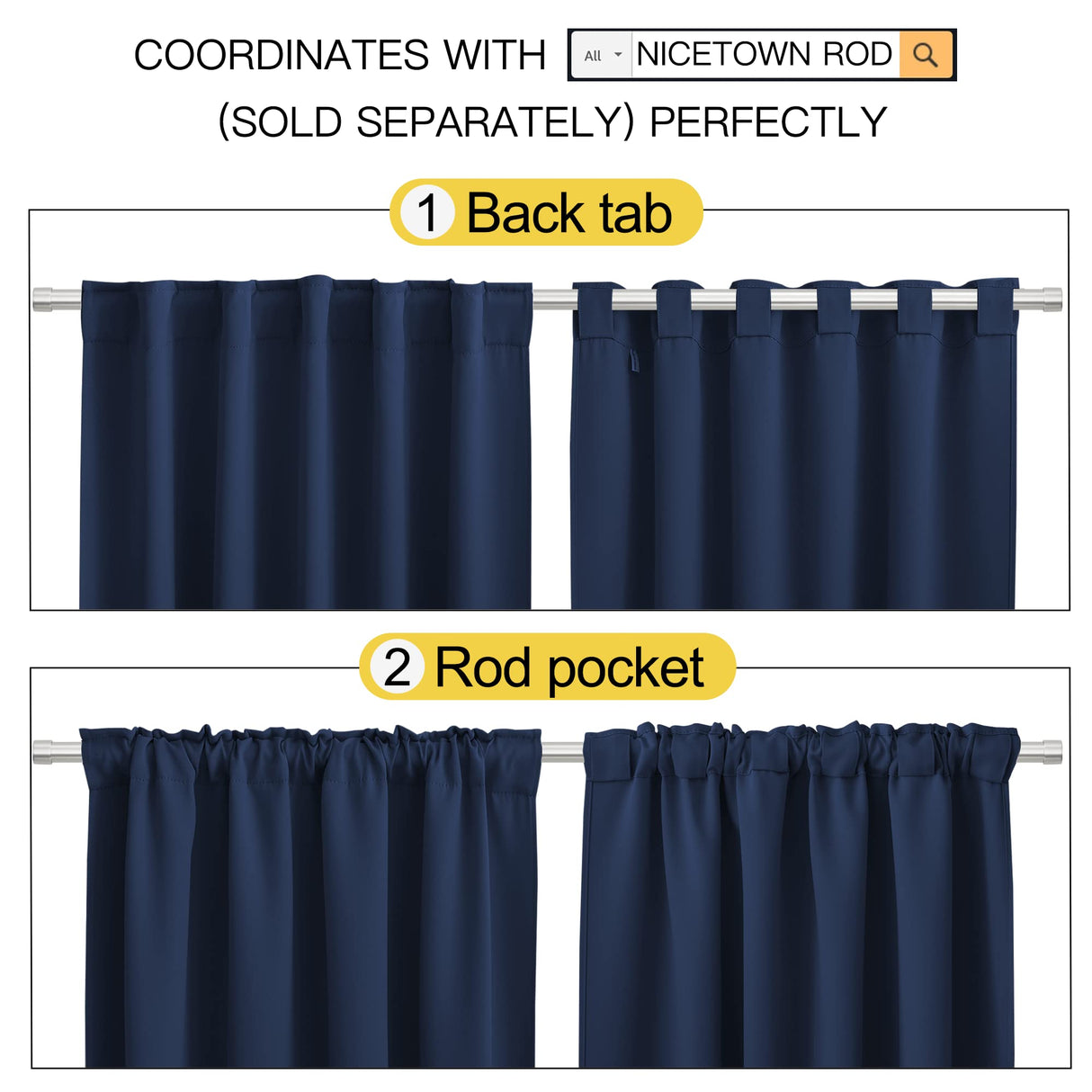 NICETOWN Window Treatment Blackout Curtains - (Navy Color) 52 inches W by 108 inches L Each Panel, Set of 2 Panels, Blackout Drape Panels for Nursery NICETOWN
