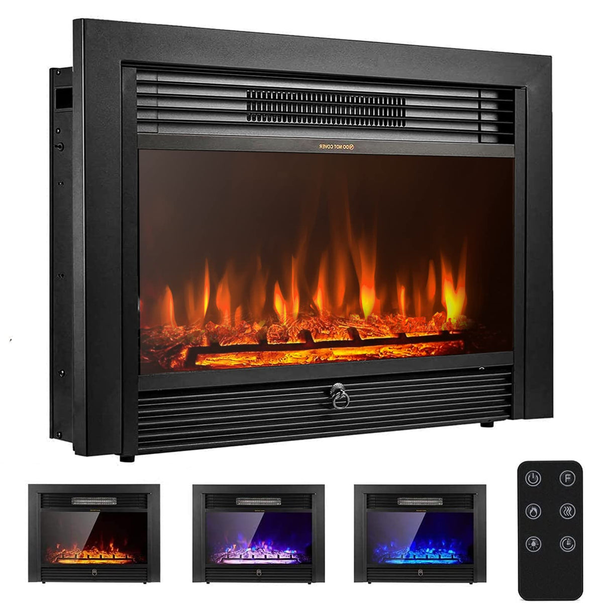 YODOLLA 28.5" Electric Fireplace Insert, Wall Recessed/Mounted, Freestanding Fireplace with Remote Control, 3 Color Adjustable Flames, 2 Modes Heat, 8 H Timer, 5 Brightness Settings, 750/1500W Heater YODOLLA