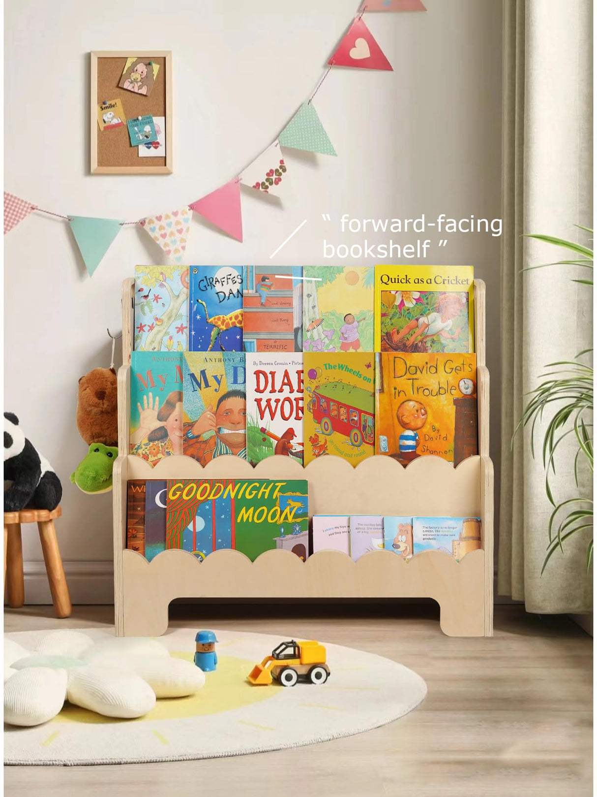 Tohiasen Kids Bookshelf Wooden 3-Tier, Scalloped Book Shelf for Kids Rooms, Front Facing Toddler Montessori Bookshelf, Baby Nursery Book Shelves Kids Classroom Bookshelf Bookcase Tohiasen