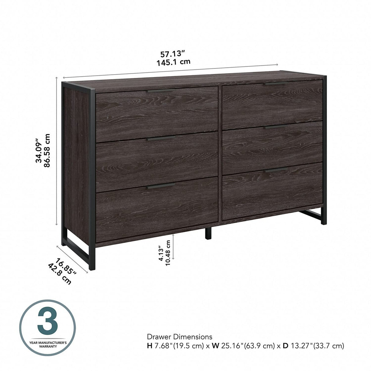 Bush Furniture Atria Bedroom 6 Drawer Dresser, Modern Hickory Bush Business Furniture