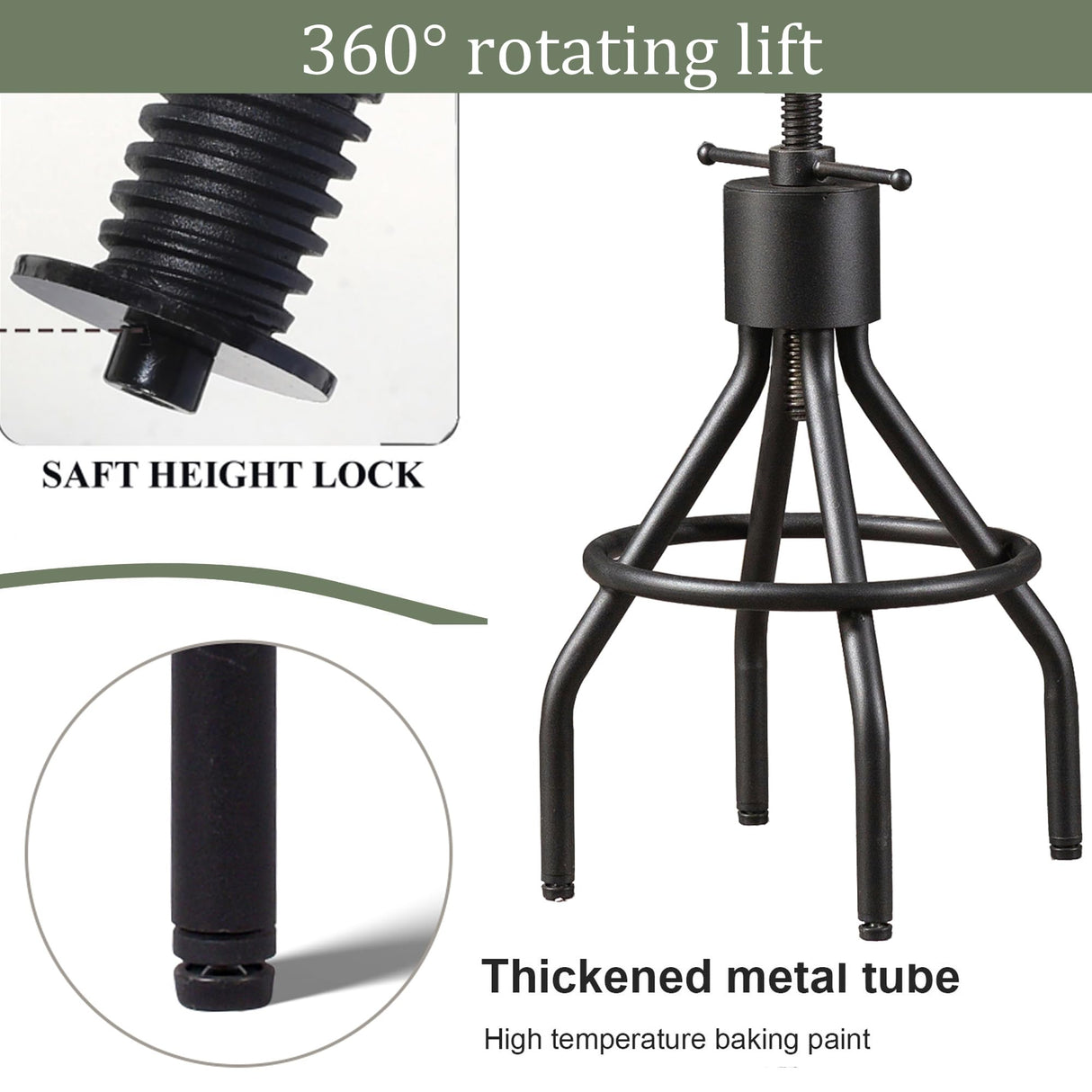 LOKKHAN Set of 2 Rustic Industrial Bar Stool-24-30 Tall Adjustable Metal Swivel Wooden Top Barstools-Counter Height Bar Height-Vintage Farmhouse Kitchen Breakfast Cafe Stool-with Backrest LOKKHAN