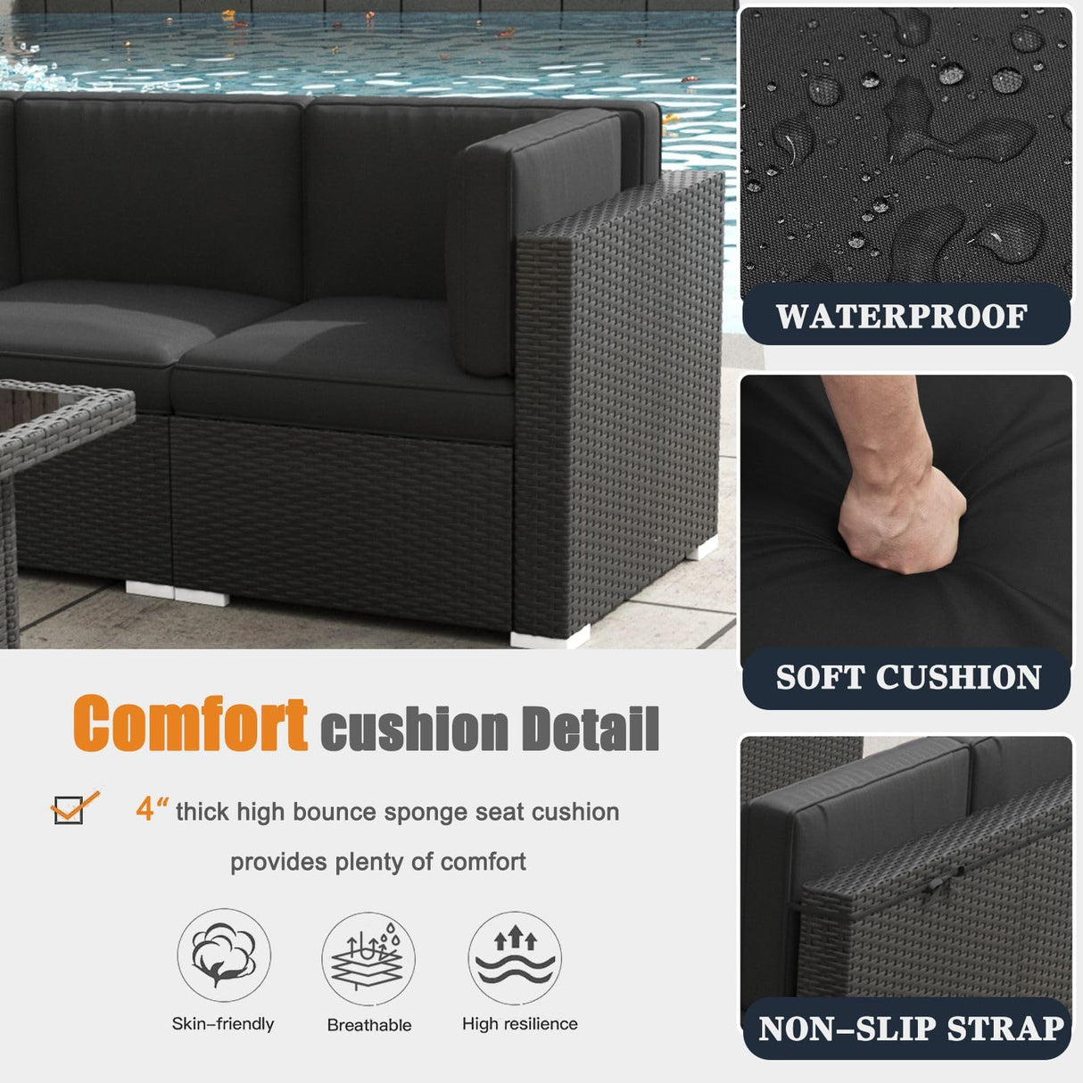 KHOLH Patio Furniture Set with Fire Pit Table, 9 Pieces Outdoor All-Weather Wicker Conversation Sectional Chair Sofa Set with 2 Swivel Chairs KHOLH