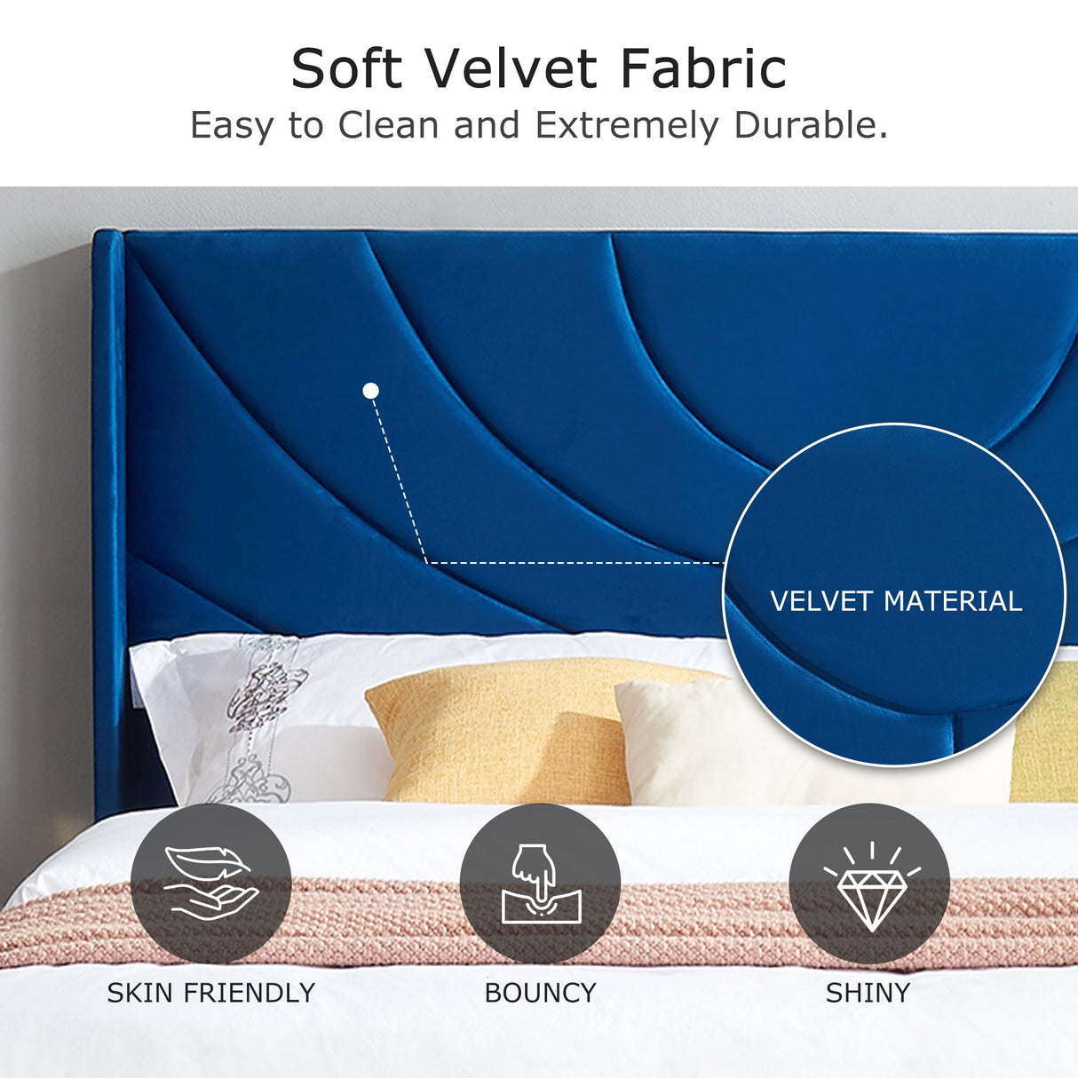 VECELO Twin Upholstered Platform Bed Frame with Fabric Headboard,Wooden Slats Support/No Box Spring Needed/Mattress Foundation,Dark Blue VECELO