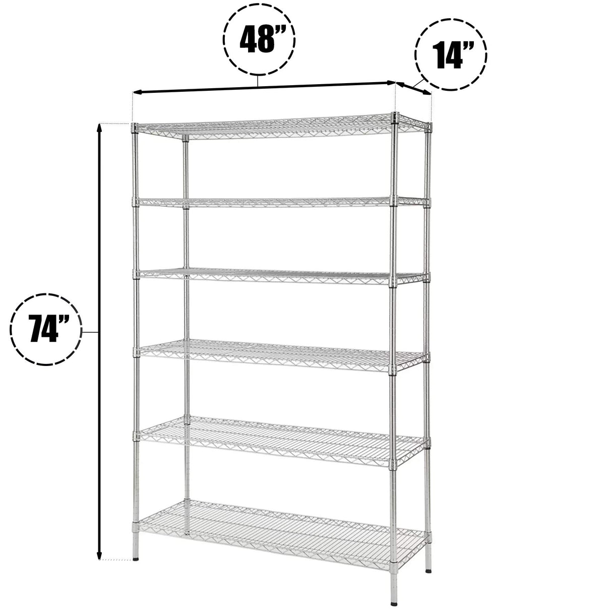Regal Altair 14" Deep x 48" Wide x 74" High 6 Tier Chrome Wire Shelving Kit | NSF Commercial Storage Rack Unit Regal Altair