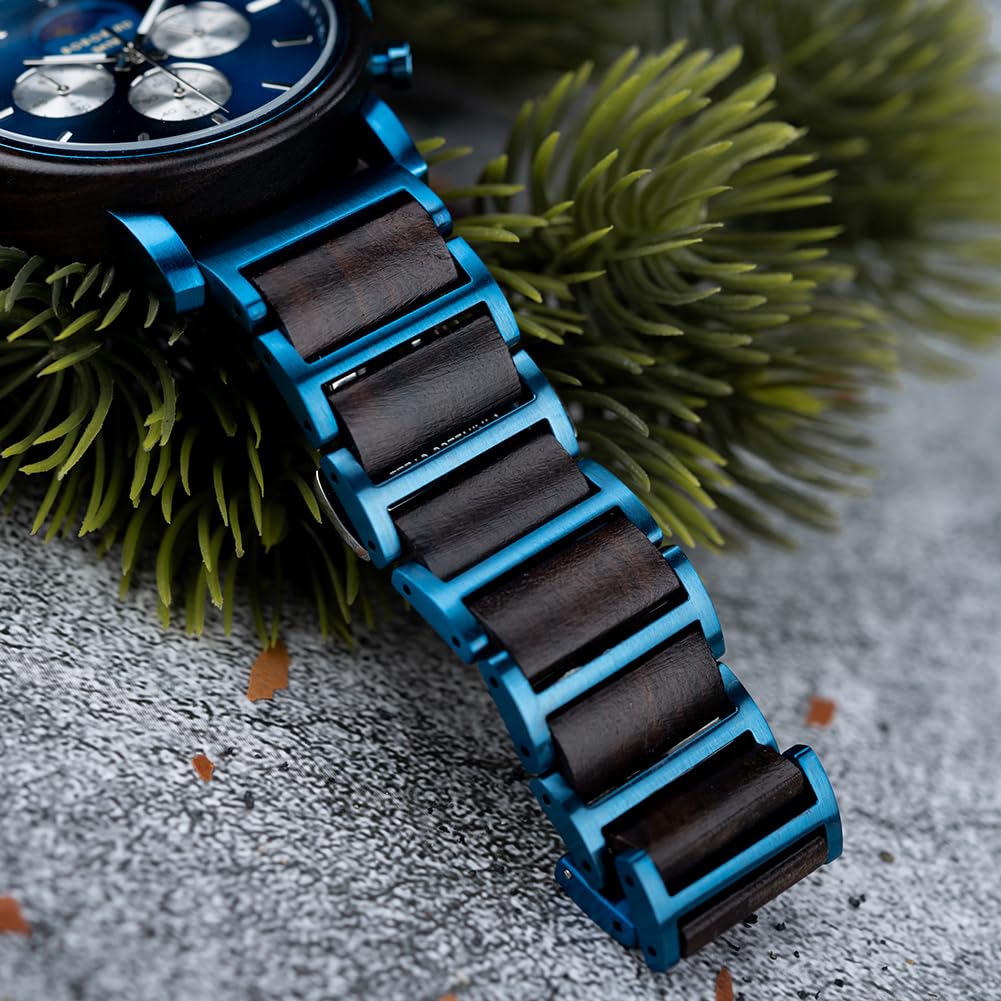 2win Engraved Wood Watch for Men Multifunctional Chronograph Custom Personalized Anniversary Watches Gifts for Him Husband Groomsmen Dad Boyfriend (A-for Son from Mom) 2win