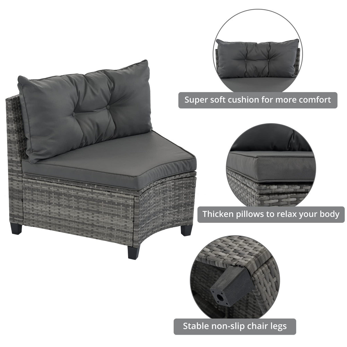 8-pieces Outdoor Patio Half-Moon Sectional Sofa Sets With Rectangular Coffee Table, All Weather PE Rattan Wicker Curved Sofa Set, Water-resistant and UV Protected Conversation Sets (Gray 8-piecesr) XD Designs