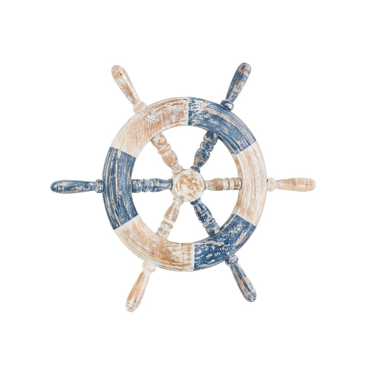 Deco 79 Wood Ship Wheel Home Wall Decor Distressed Two-Toned Wall Sculpture with Brown Accents, Wall Art 19" x 2" x 22", Blue Deco 79