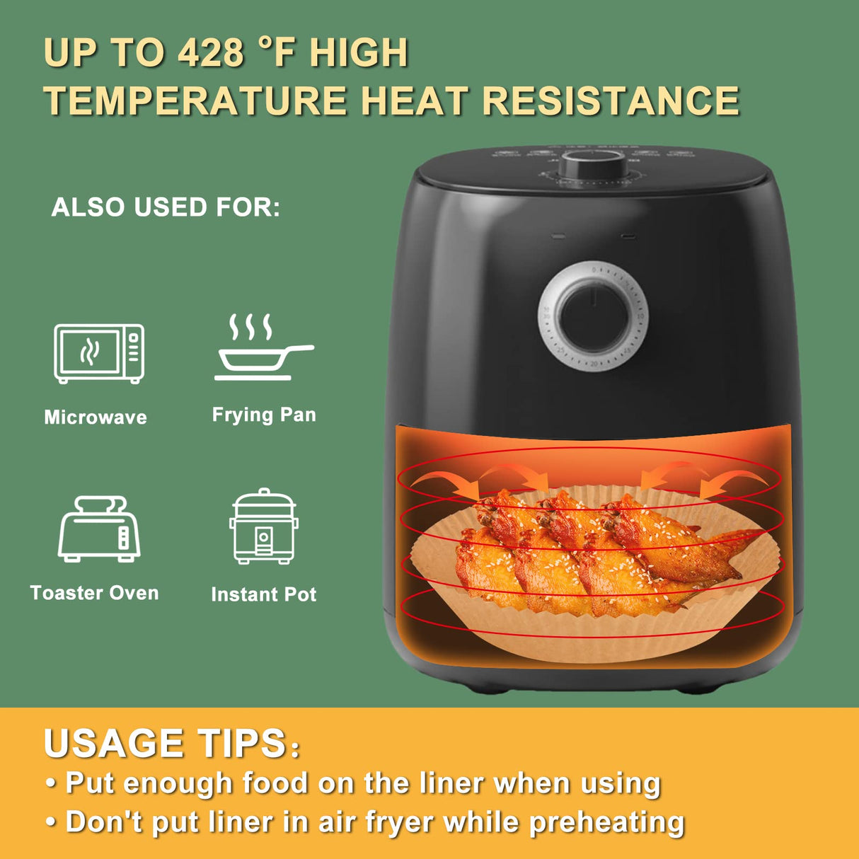 Air Fryer Paper Liner, Unbleached & Biodegradable Material, Disposable Non-stick Parchment Paper for Frying, Baking, Roasting & Grilling (100Pcs-6.3") JolyWell