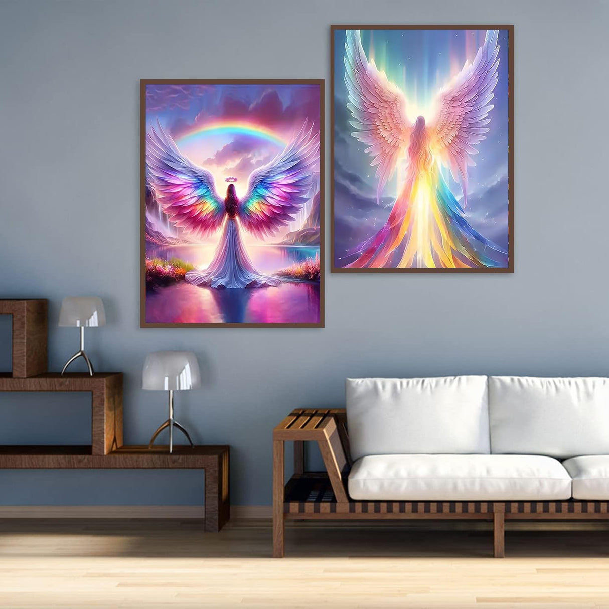 mrpwnle 2 Packs Diamond Art Painting Kits for Adults, Rainbow Angel Diamond Art Kits for Adults Beginners, DIY Round Full Drill Gem Craft Kit for Home Decor Gifts 12x16 inch mrpwnle