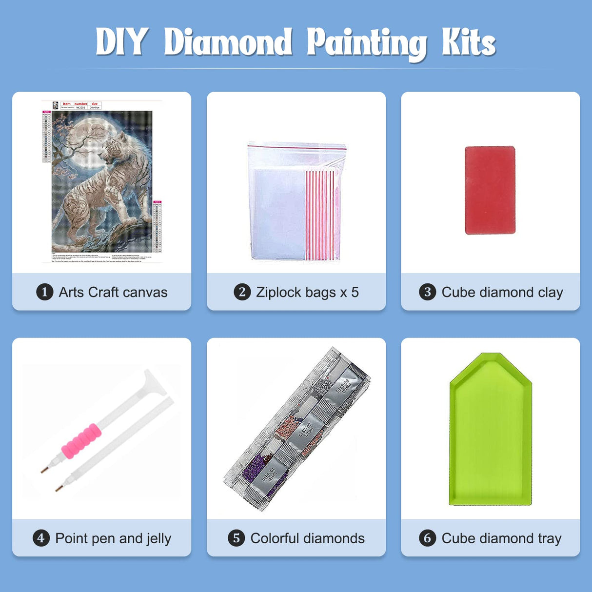 NAIMOER White Tiger Diamond Art Kits for Adults, Full Drill Tiger with Moon Diamond Art Kits, DIY 5D Diamonds Dots Paint with Diamonds Animals Diamond Craft Kit for Home Decor 30x40cm NAIMOER