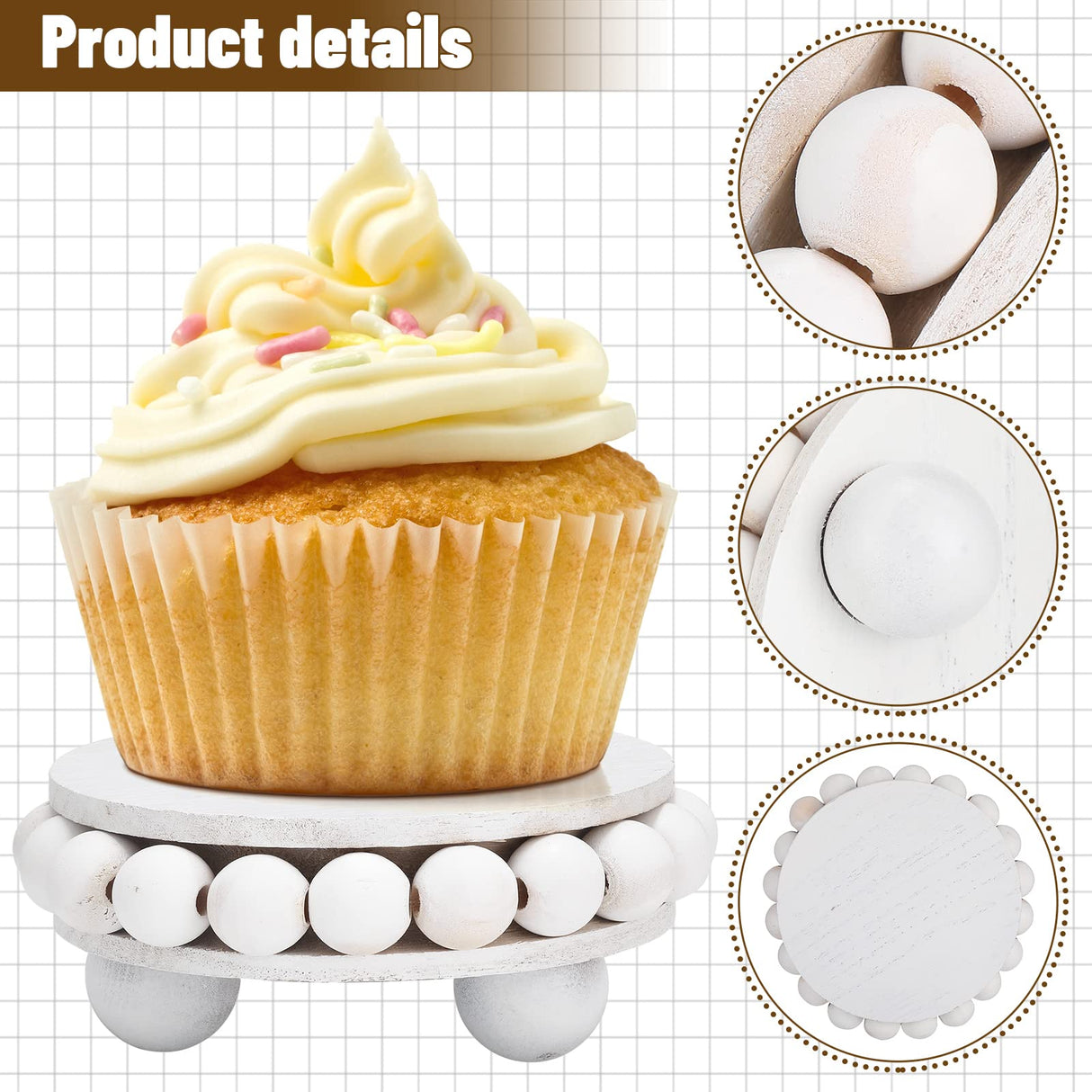 2 Pcs Wooden Risers for Displays Round Wood Riser Distressed Wood Risers Farmhouse Pedestal Display Stand Rustic Pedestal Stand Decor Beaded Display Risers for Tiered Trays Home (White, 3.94 Inch) Yookeer