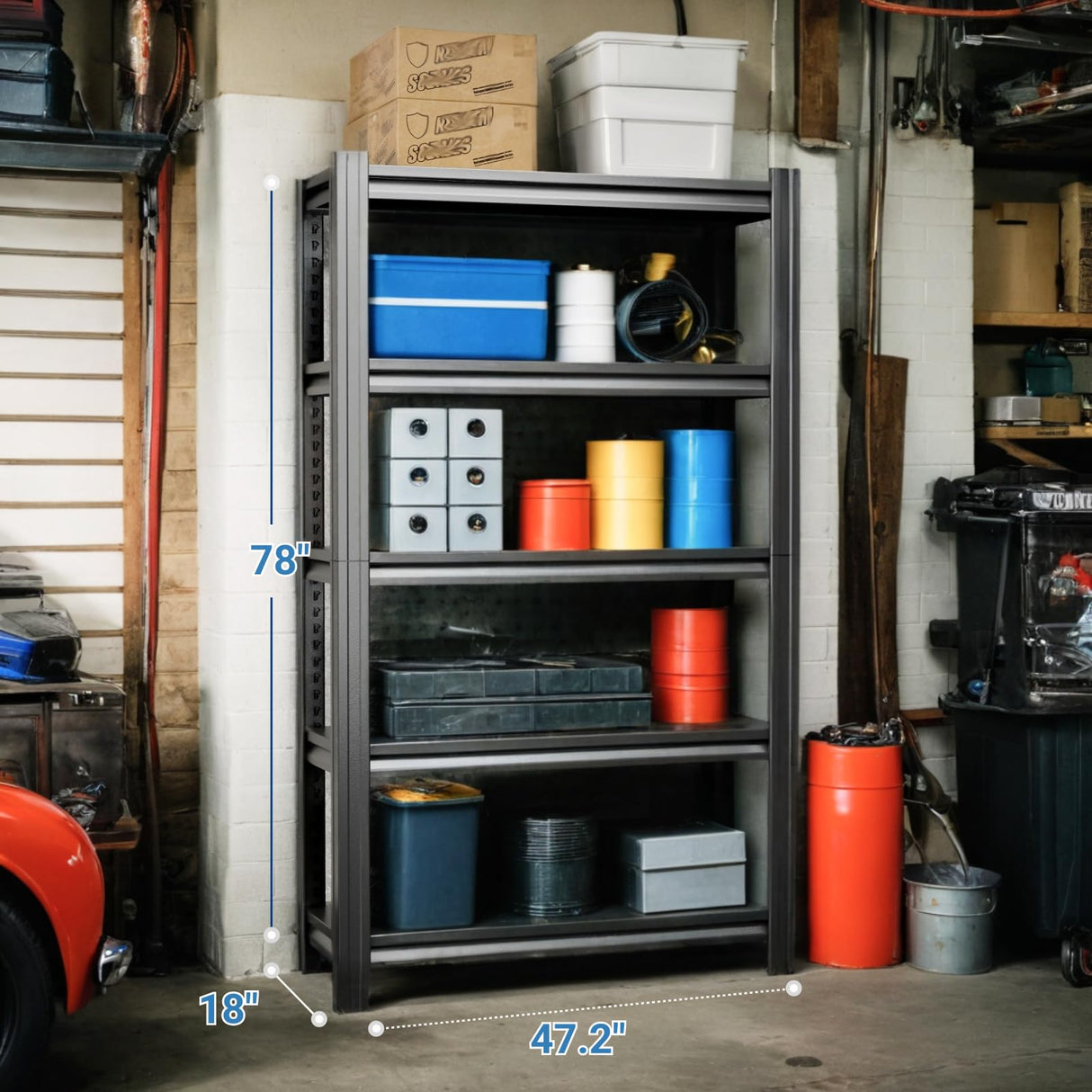 FLEXIMOUNTS Garage Shelving,Garage Shelving Heavy Duty,5 Tier Adjustable Metal Shelving Unit,Garage Storage Shelves 78" H × 47.2" W × 18" D FLEXIMOUNTS