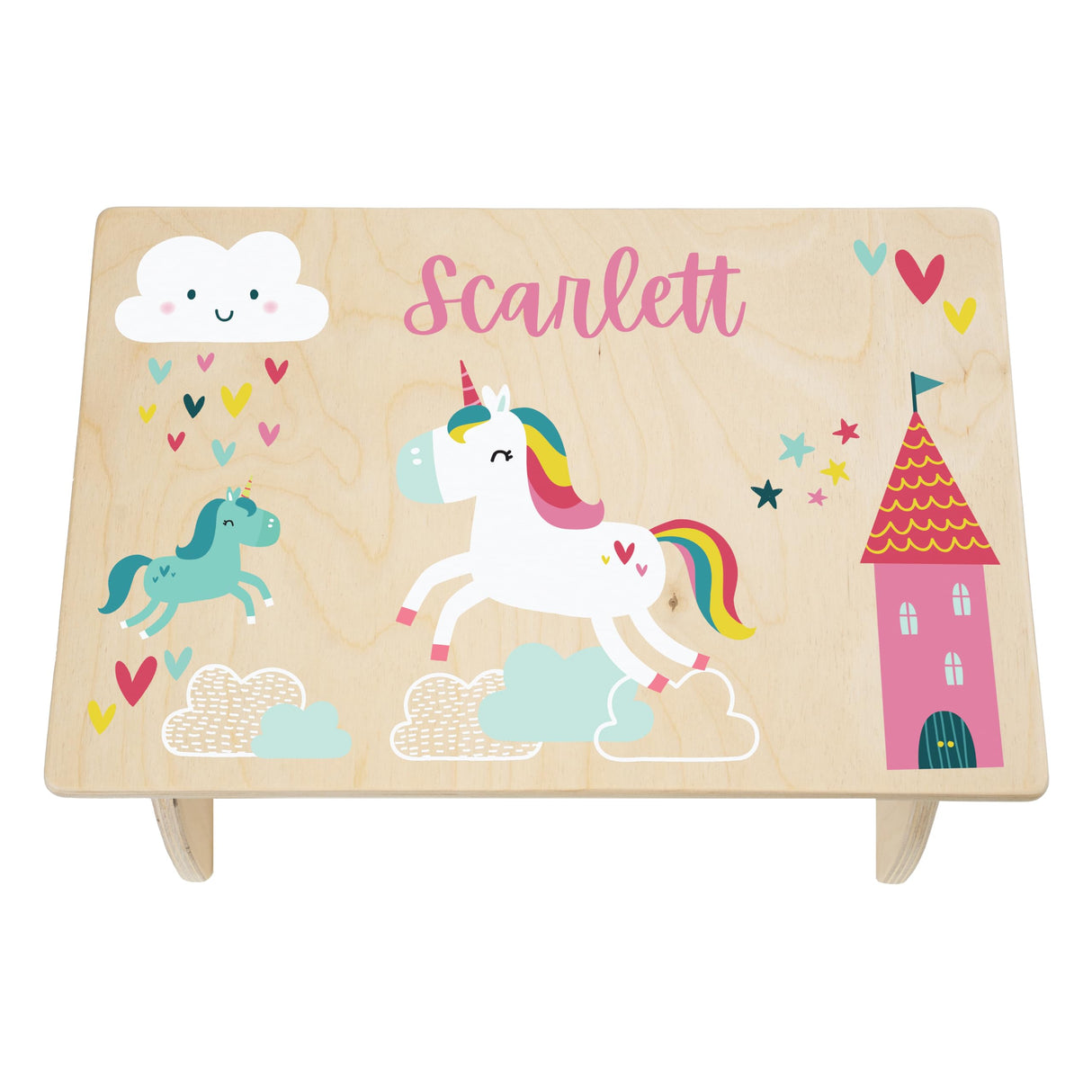 Unicorn Step Stool for Kids- Personalized Wood Toddler Step Stool with Name for Kitchen Sink, Bathroom, Potty Training, Kitchen Sink- Sturdy and Safe- Made in USA by BloomOwl (Unicorn- Doodle) BloomOwl