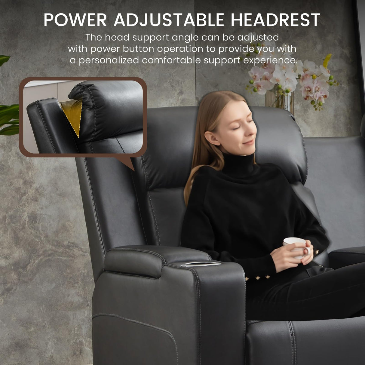 Neptane Power Reclining Loveseat with Console/Wireless Charging, Power Loveseat Recliner Sofa with Power Headrest/LED Light/Armrest Storage, Wall Hugger Reclining Loveseat(Dark Grey, 2 Seater) Neptane