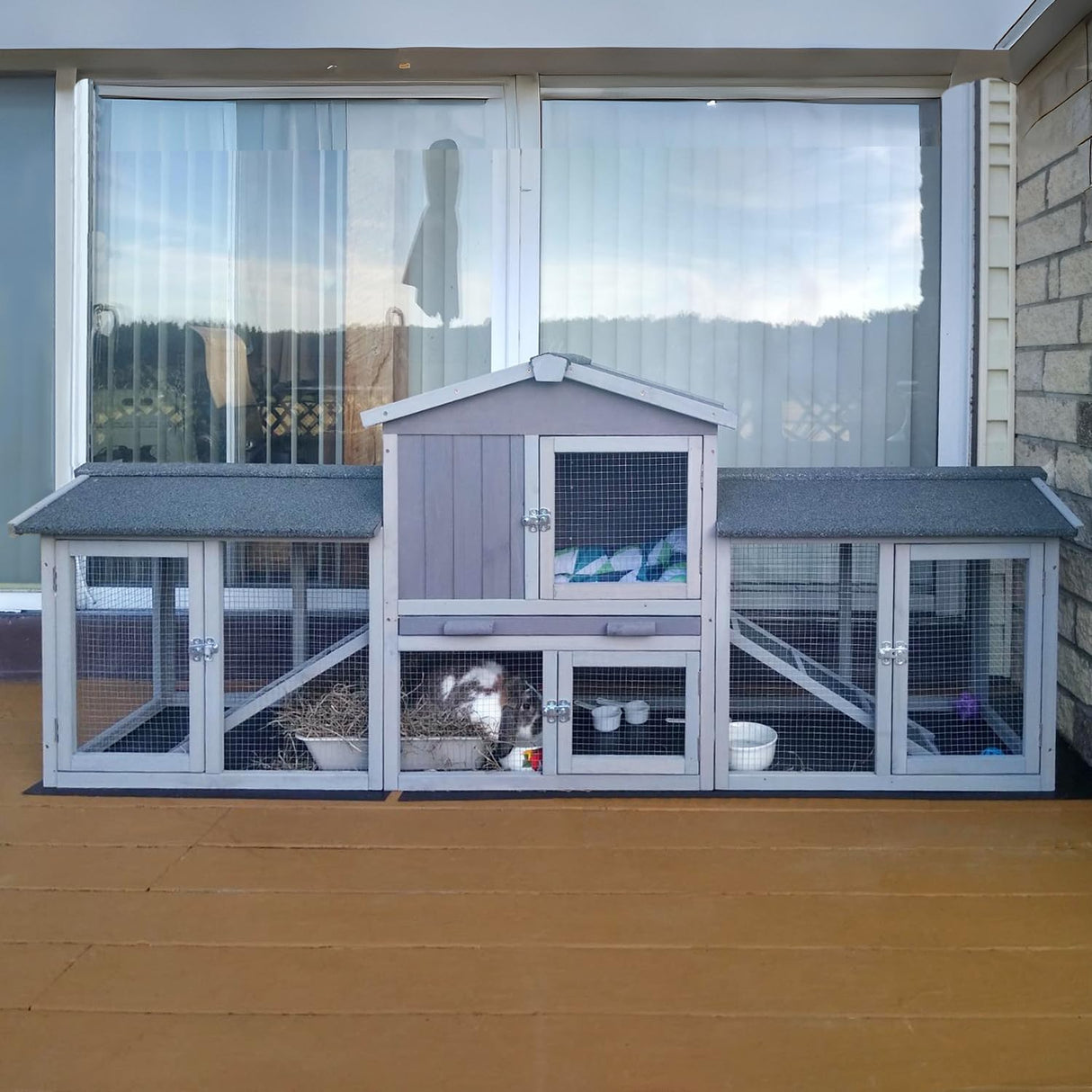 GUTINNEEN Rabbit Hutch Outdoor Large Chicken Coop with Cleaning Tray and Waterproof Roof Wooden Bunny Hutch PVC Floor Bottom for Small and Medium Bunny Rabbit Chick 87.8" L GUTINNEEN