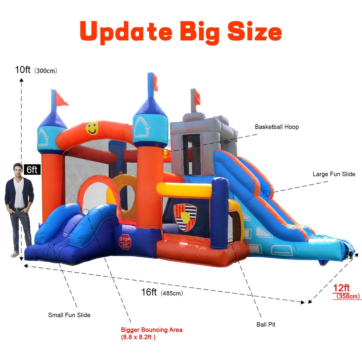 Commercial Grade Bounce House for Big Kids 5-12, 100% PVC Inflatable Bounce House Obstacle Course for Adult with 2 Slide, Ball Pit, Large Bounce Area, Climbing Wall, Basketball Rim 16x12x10FT w/Blower awesmflate