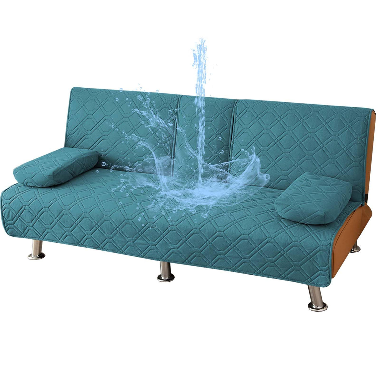 ZYXFYY 4-Piece Waterproof Click Clack Sofa Bed Cover - 3 Seater, Quilted Convertible Folding Futon Cover with 2 Removable Armrests and 1 Cup Holder (Teal) ZYXFYY