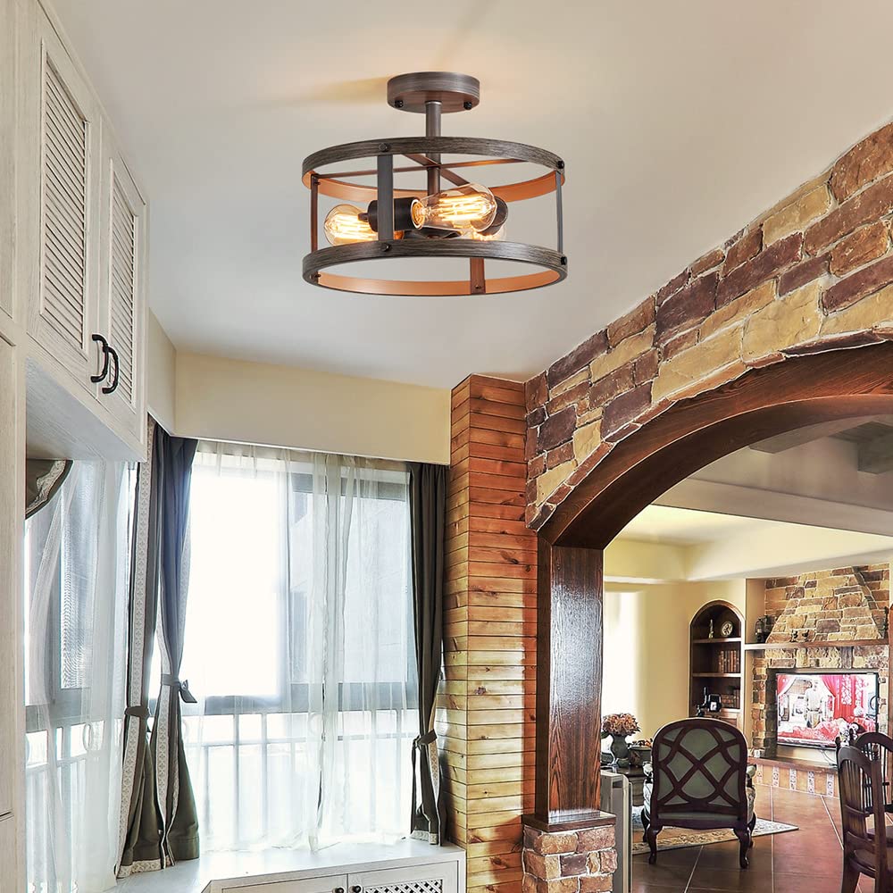 AGV LIGHTING Semi Flush Mount Ceiling Light Fixture, Farmhouse Close to Ceiling Light with There-light AGV LIGHTING