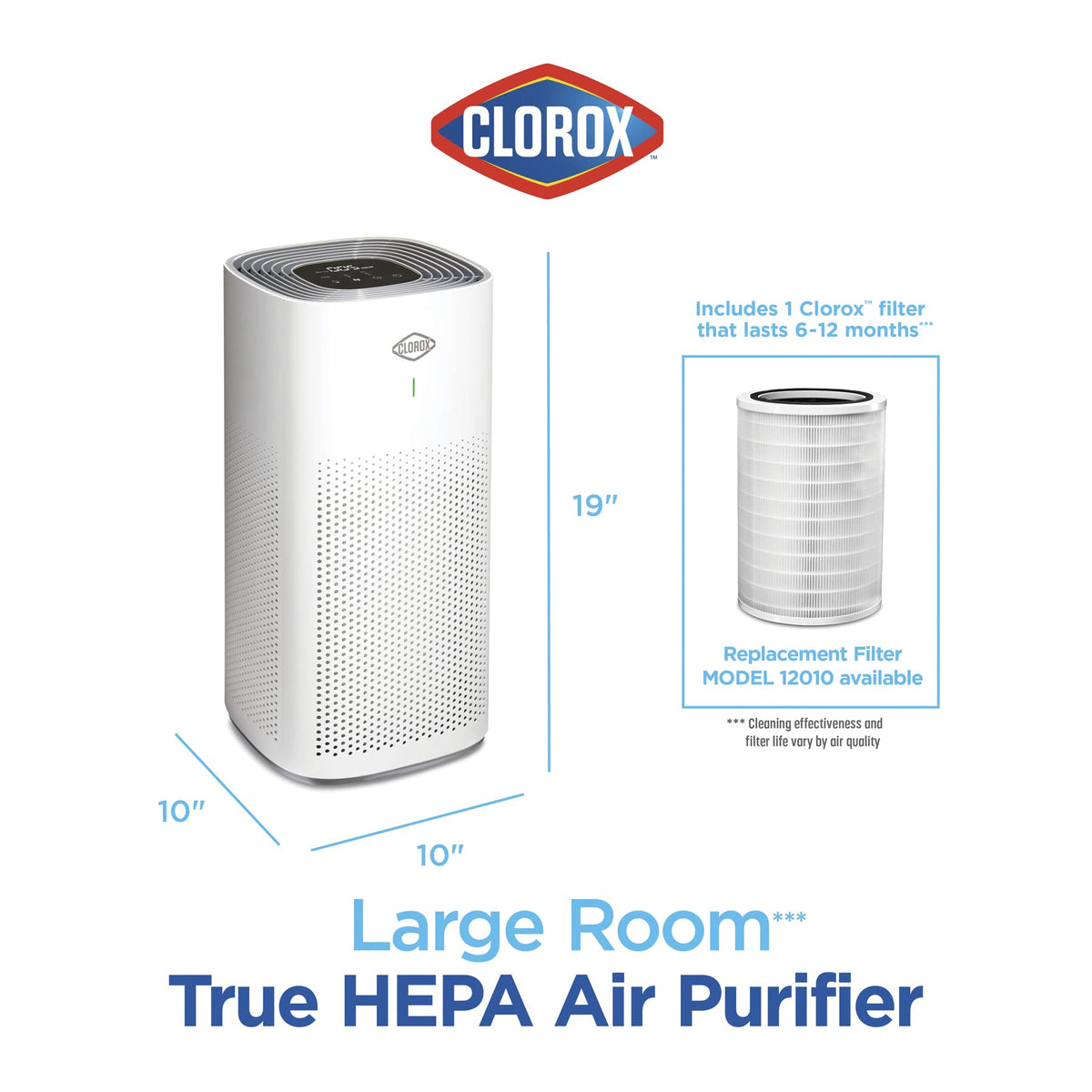 Clorox Air Purifiers for Home, True HEPA Filter, Large Rooms up to 1,500 Sq Ft, Removes 99.9% of Mold, Viruses, Wildfire Smoke, Allergens, Pet Allergies, Dust, AUTO Mode, Whisper Quiet Clorox Home Appliances