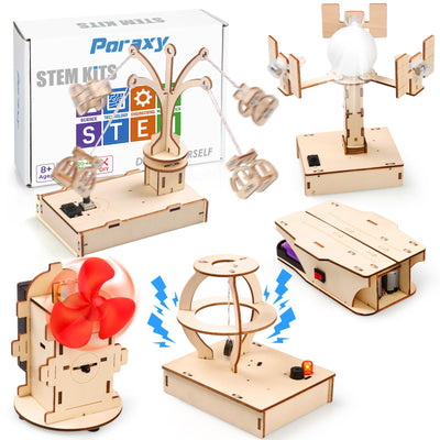Poraxy STEM Kits for Kids Ages 8-10-12, 5 Set Wooden 3D Puzzles, Educational Science Experiment Building Projects Crafts, Toys for Ages 8-13, Birthday Gifts for Boys Girls 8 9 10 11 12 13 Years Old