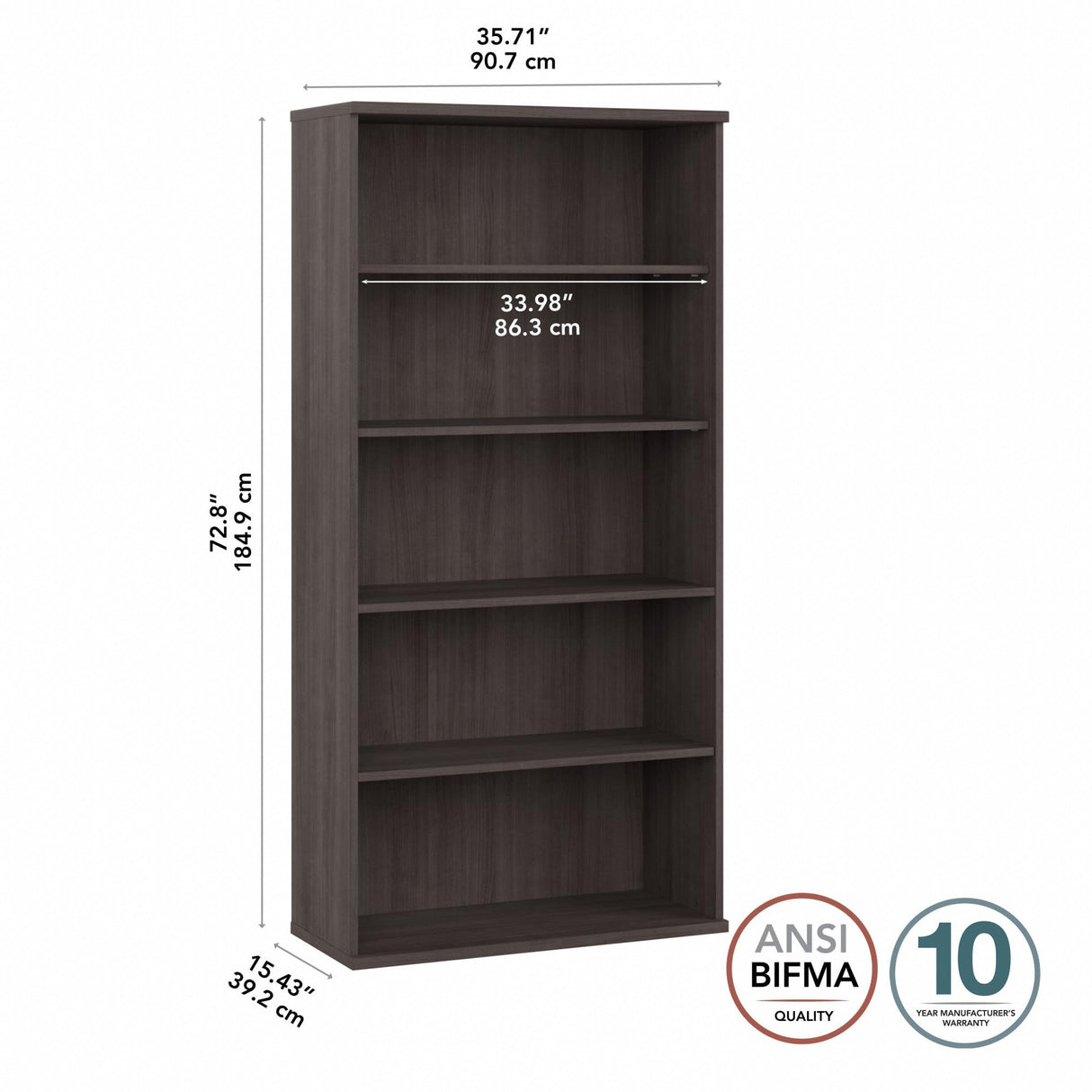 Studio C Tall 5 Shelf Bookcase in Storm Gray – Elegant Storage Solution for Home and Office Bush Business Furniture