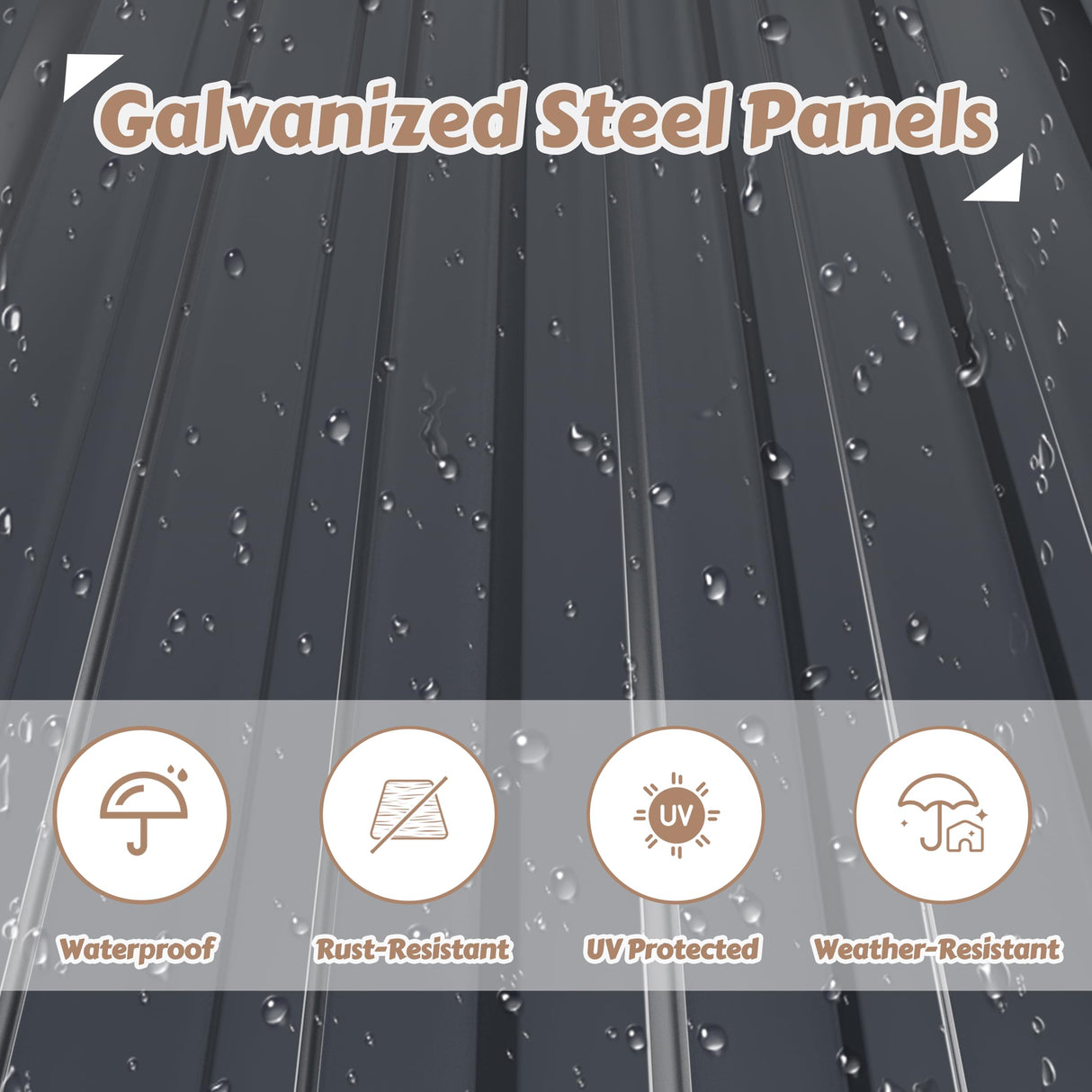 MUPATER 8×4 FT Wooden Storage Shed for Outdoor, Lean-to Shed Kit with Thickened Galvanized Steel Panels, Double Wide Door & Extra Side Door, Wooden Tools Shed with Air Vents for Patio Garden MUPATER