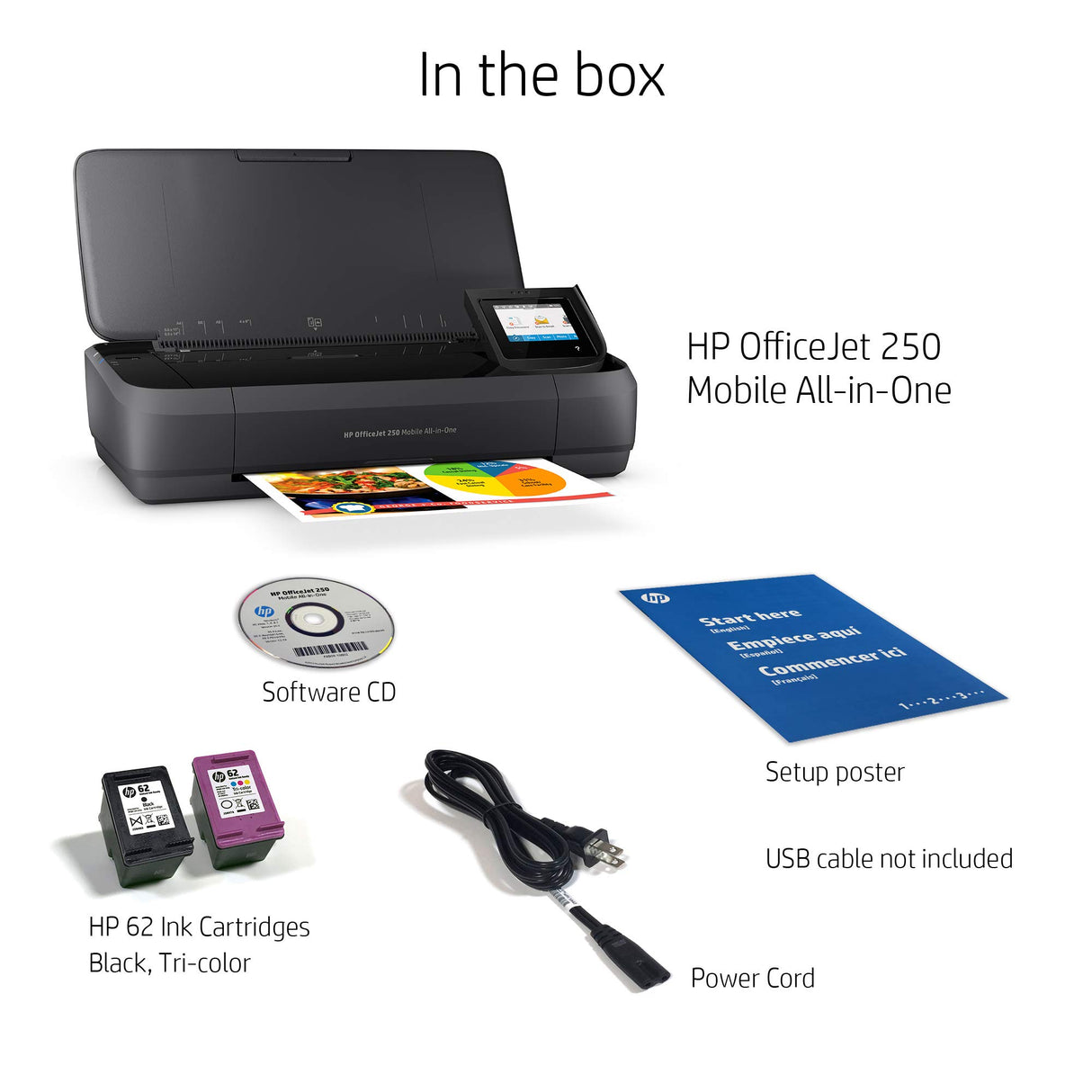 HP OfficeJet 250 All-in-One Portable Printer with Wireless & Mobile Printing, Works with Alexa (CZ992A) Black HP